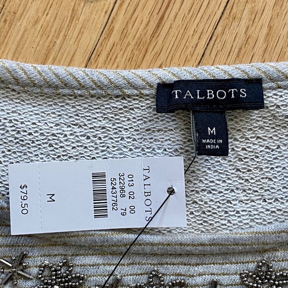 NWT Talbots Embellished Crewneck Fair Isle Gray Pinstripe 3/4 Sleeve Top Size M - Picture 4 of 8